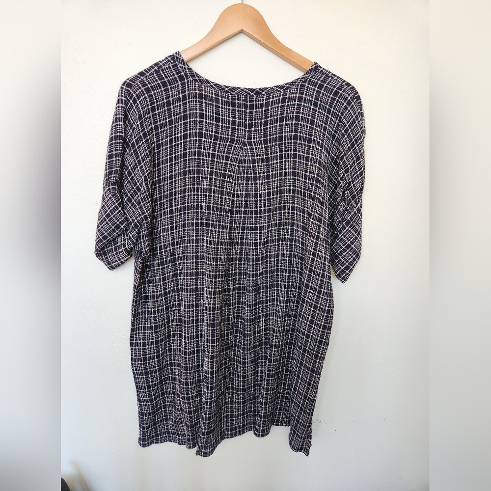 Button-Front Navy Plaid Blouse - Picture 2 of 9